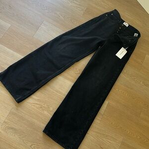 Black high waisted button up wide leg jeans
